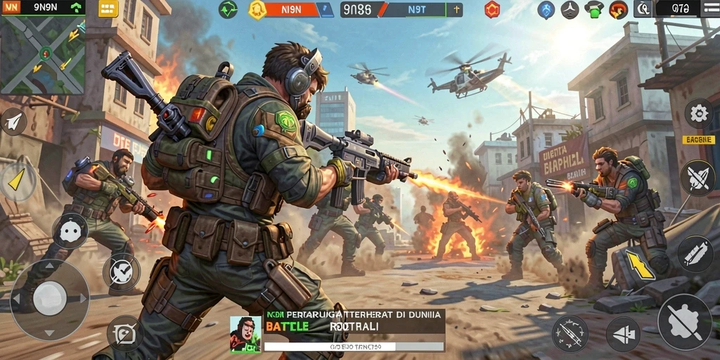 Screenshot gameplay 9N9N menampilkan aksi Battle Royale seru.