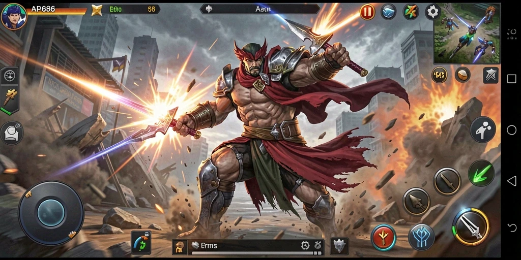 Screenshot gameplay AP686 yang menampilkan pertarungan intens.