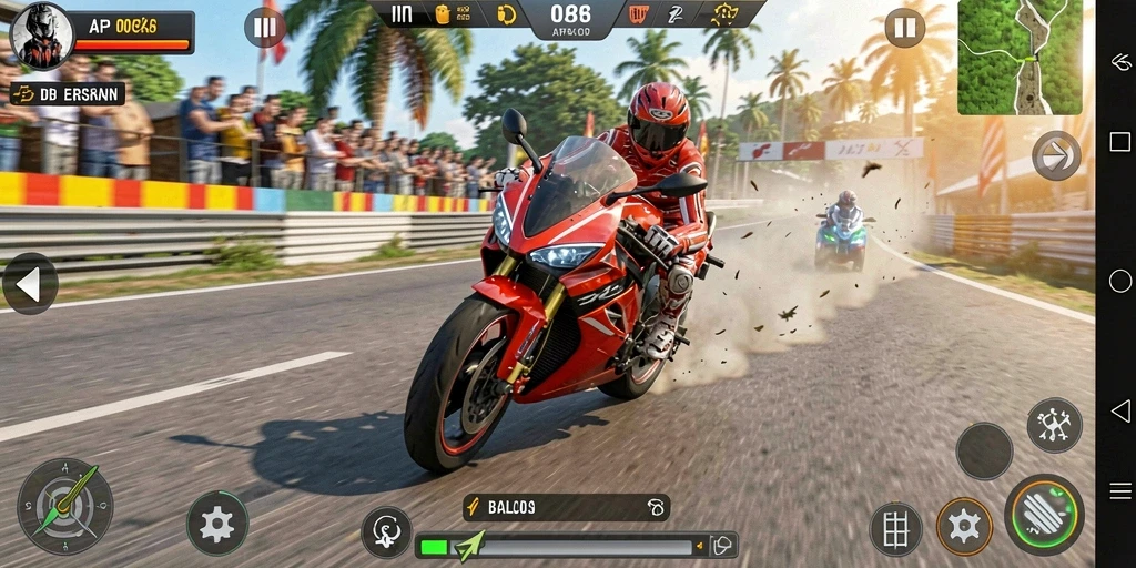Tampilan gameplay seru dalam balapan motor yang menegangkan.