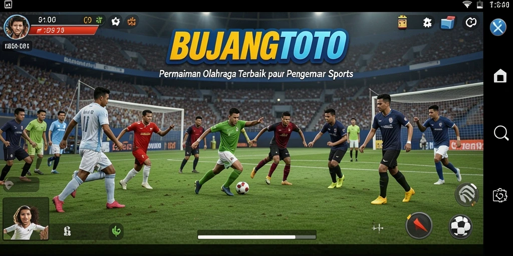 Screenshot utama menampilkan aksi intens permainan olahraga BUJANGTOTO.