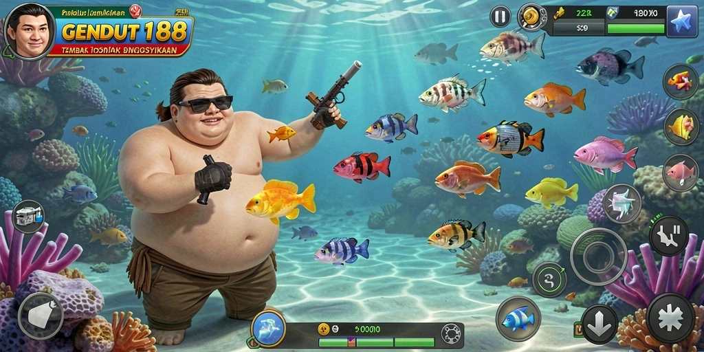 Screenshot gameplay GENDUT188 dengan aksi menembak ikan yang seru.