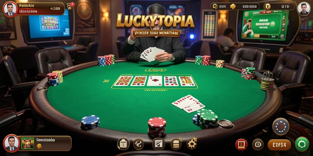 Tampilan gameplay LUCKYTOPIA dengan suasana Poker yang menarik.
