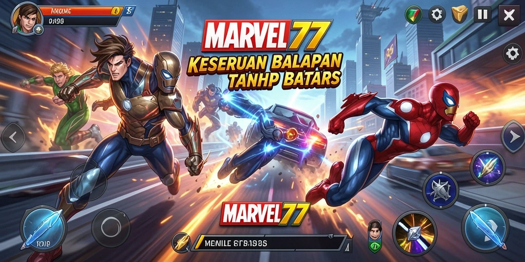 Screenshot gameplay MARVEL77 menampilkan mobil balap di trek menantang.