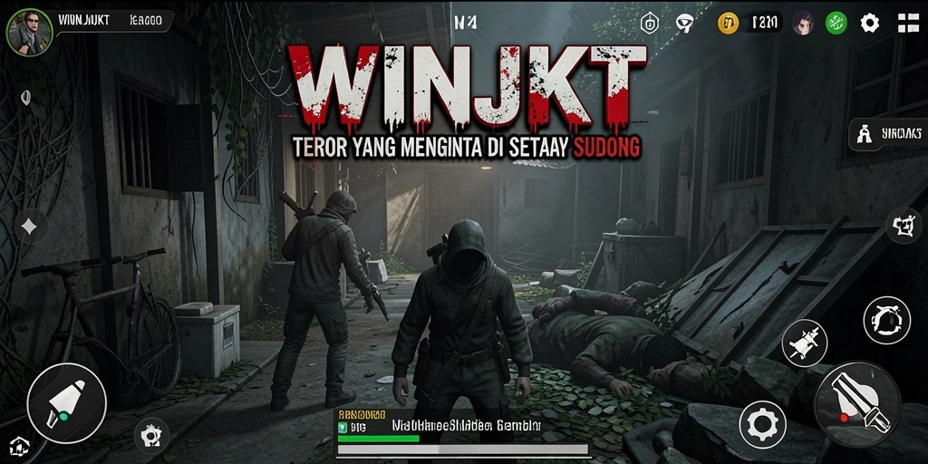 Screenshot gameplay WINJKT yang menakutkan dengan efek visual mengesankan.